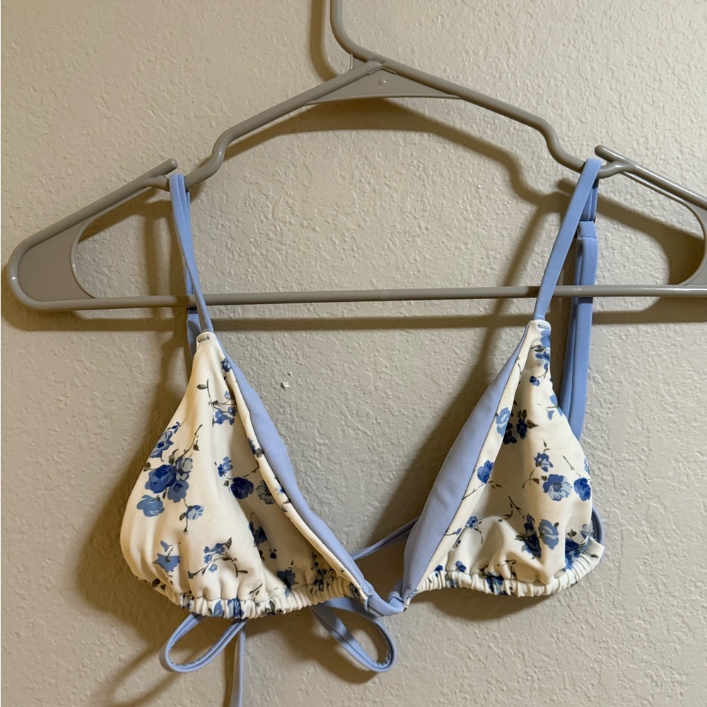 Blue Floral Triangle Bikini Top Adjustable Size S